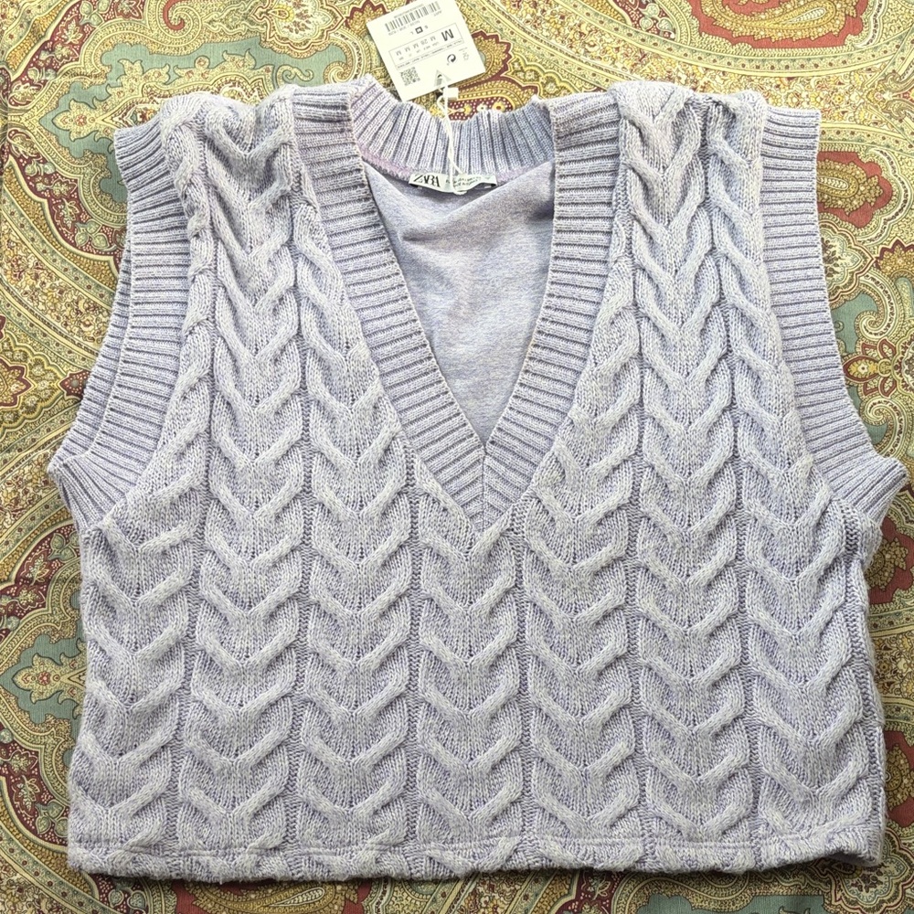 Zara Light Purple Cable Knit Vest